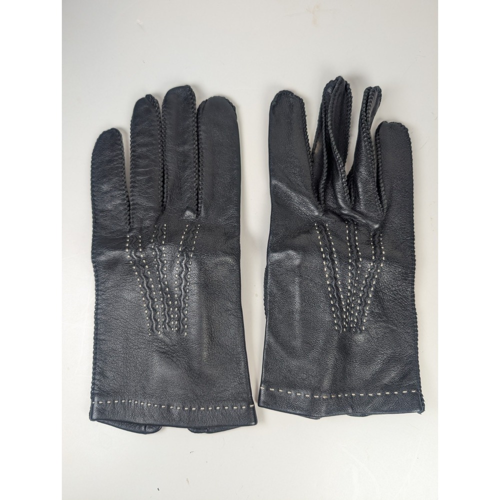 Sears Black Driving Gloves w/Tan Stitching Vintage Size Med 9-9.5